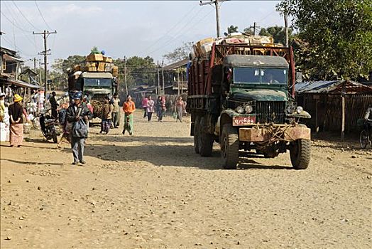 老,卡车,市场,克钦邦,缅甸
