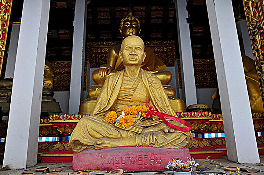 雕塑,尊敬,僧侣,寺院,康巴,清迈,泰国,亚洲