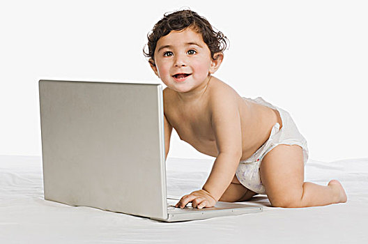 男婴,玩,笔记本电脑