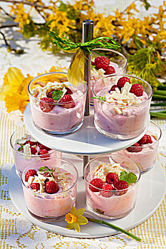 树莓,奶油,杏仁片,复活节自助餐,瑞典