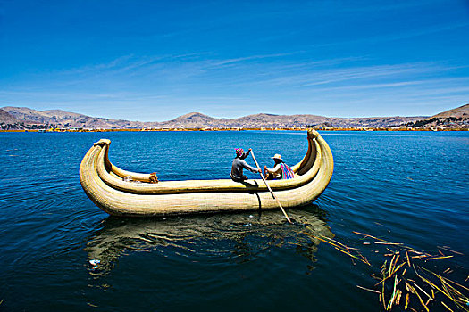 两个,传统,划艇,芦苇,提提卡卡湖,秘鲁,南美