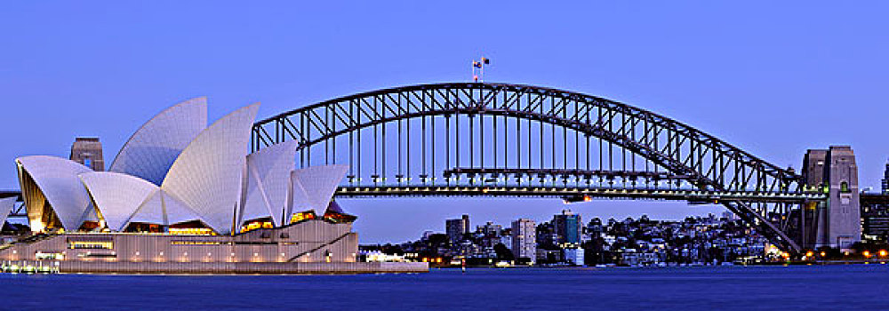 全景,悉尼,歌剧院,房子,悉尼港大桥,黎明,夜晚,新南威尔士,澳大利亚