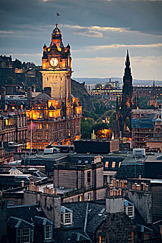 爱丁堡,城市风光,夜晚,英国