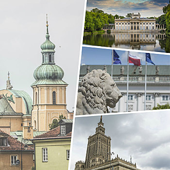抽象拼贴画,华沙,波兰,图像,旅行,背景,照片