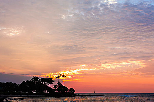 日落,柯哈拉海岸,夏威夷大岛,夏威夷,美国,北美