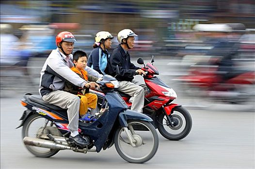 父子,摩托车,河内,北越,东南亚