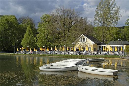 划艇,水塘,餐馆,背景,城镇,巴登,下奥地利州