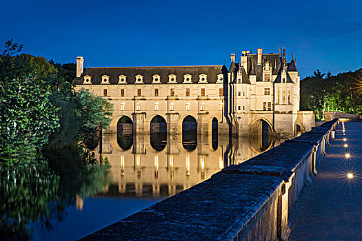 黎明,上方,舍农索城堡,卢瓦尔河谷,中心,法国
