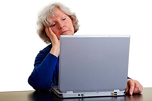 老太太,看,无聊,笔记本电脑
