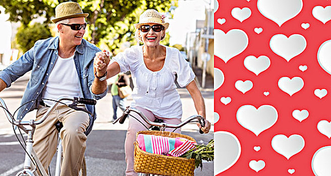 高兴,夫妻,骑自行车,城市