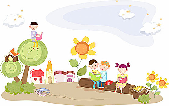 学生,读书,插画