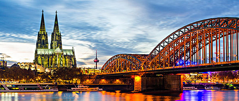 莱茵河,科隆大教堂,霍恩佐伦大桥,科隆,北莱茵威斯特伐利亚,德国,欧洲