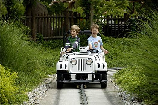 两个孩子,驾驶,小,汽车,主题公园,德国