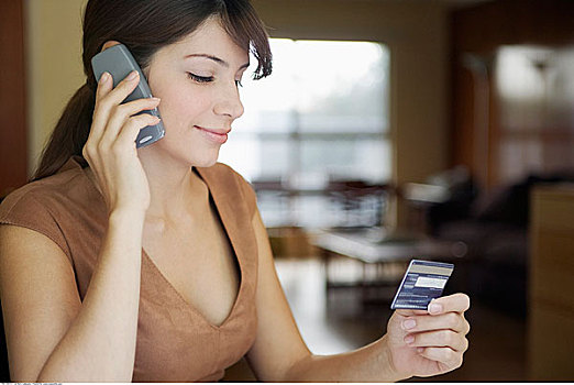 女人,手机,信用卡