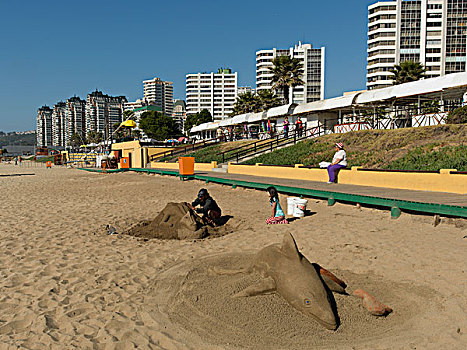 男人,制作,沙雕,海滩,维尼亚德尔马,智利