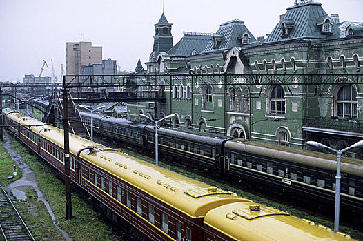 俄罗斯,列车,火车站,铁路