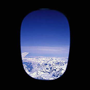 飞机,窗户,俯视,雪冠,阿尔卑斯山,瑞士