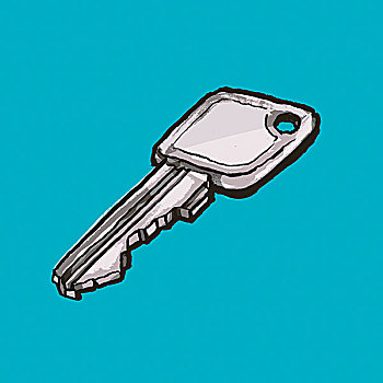 插画,钥匙,蓝色背景