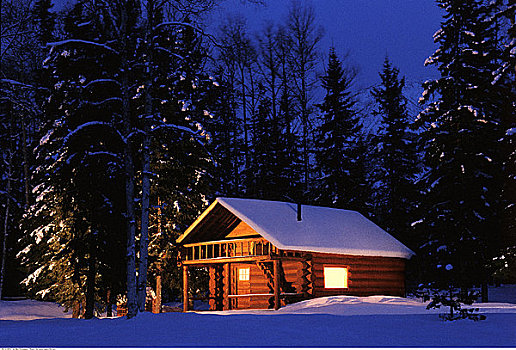 小屋,冬天,黄昏