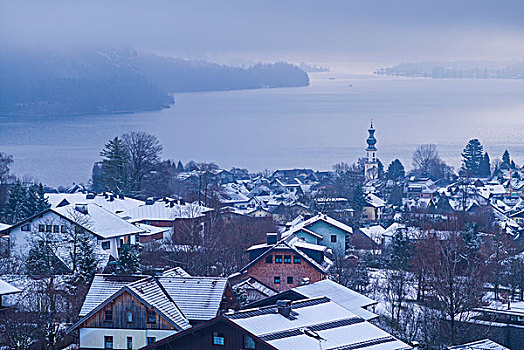 奥地利,萨尔茨堡,城镇景色,冬天
