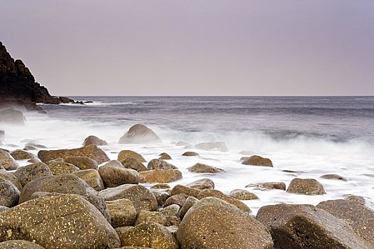 漂石,海岸线,小床,山谷,康沃尔,英格兰