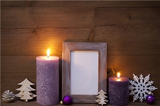 紫色,圣诞装饰,蜡烛,画框,雪花