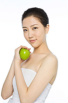 年轻,亚洲女性,拿着,苹果,中国,亚洲