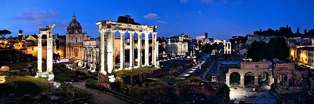 罗马,古罗马广场,夜晚,全景