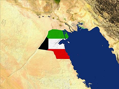 卫星图,科威特,旗帜,遮盖
