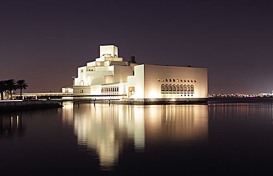 博物馆,伊斯兰艺术,多哈,光亮,夜晚,卡塔尔,中东