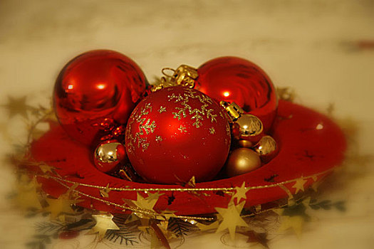 红色,树,球,花环,圣诞装饰