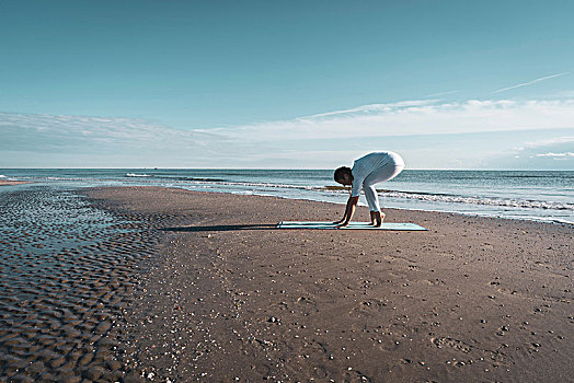 女人,实践,瑜珈,海滩