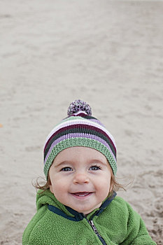 女婴,海滩,靠近,纽波特,俄勒冈,美国