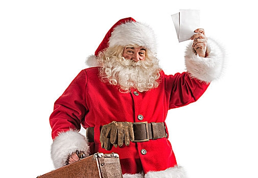 圣诞老人,老,皮革,手提箱,隔绝,白色背景,背景,旅行,概念,邮政,送货服务