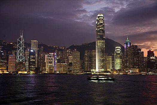 天际线,香港岛,夜晚,香港,中国