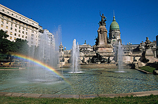 喷泉,正面,政府建筑,国家,国会,布宜诺斯艾利斯,阿根廷