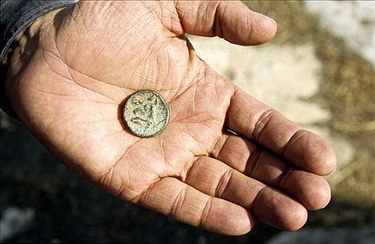 罗马人,硬币,手,黑色,阿帕米亚,叙利亚,中东,东方