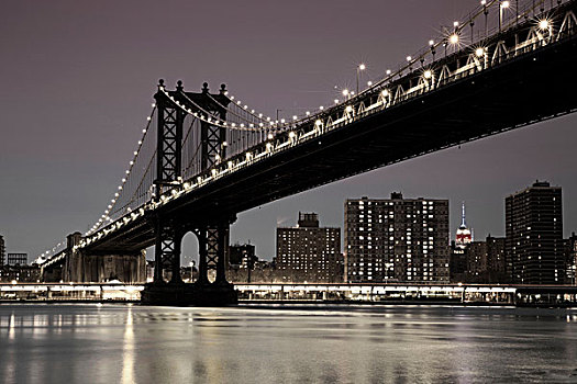 风景,曼哈顿,曼哈顿大桥,布鲁克林,日落