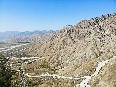 航拍宁夏银川贺兰山东麓贺兰山岩画遗址公园景区