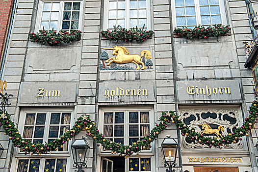 圣诞装饰,金色,独角兽,餐馆,亚琛,德国