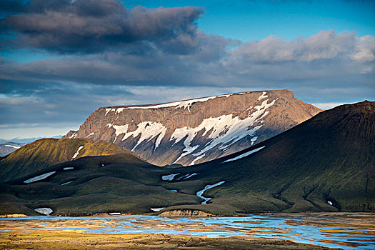 雪冠,流纹岩,山峦,河,兰德玛纳,自然,自然保护区,高地,冰岛,欧洲