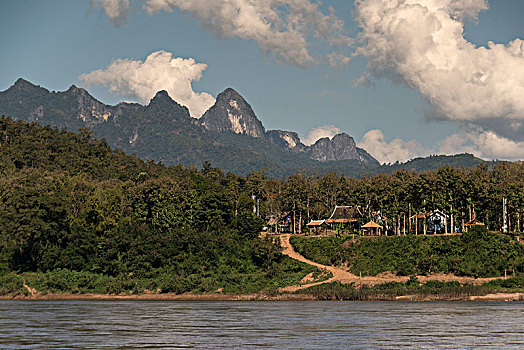 河,山脉,背景,湄公河,省,老挝