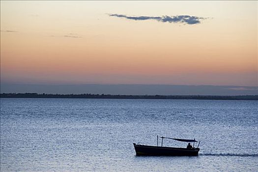 船,莫桑比克,日落