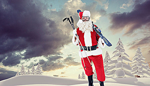 圣诞老人,拿着,滑雪,滑雪杖