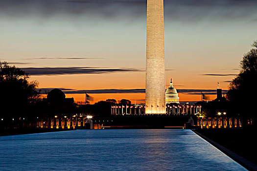 日出,上方,华盛顿纪念碑,美国,国会大厦,华盛顿特区