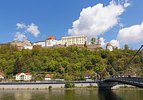 桥,上方,多瑙河,帕绍,下巴伐利亚,巴伐利亚,德国,欧洲