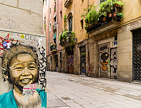 壁画,涂鸦,老城,巴塞罗那