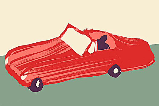 插画,图像,人,驾驶,红色,跑车