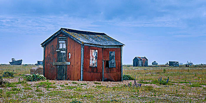 小屋,老,船,海滩