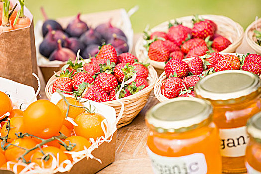 草莓,西红柿,桌上,农场,出售